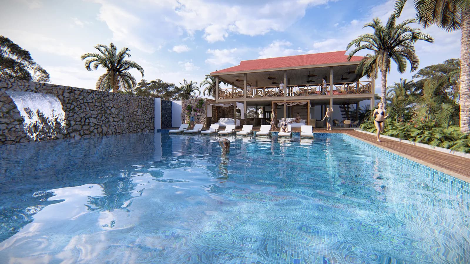 Piscina y zona de descanso