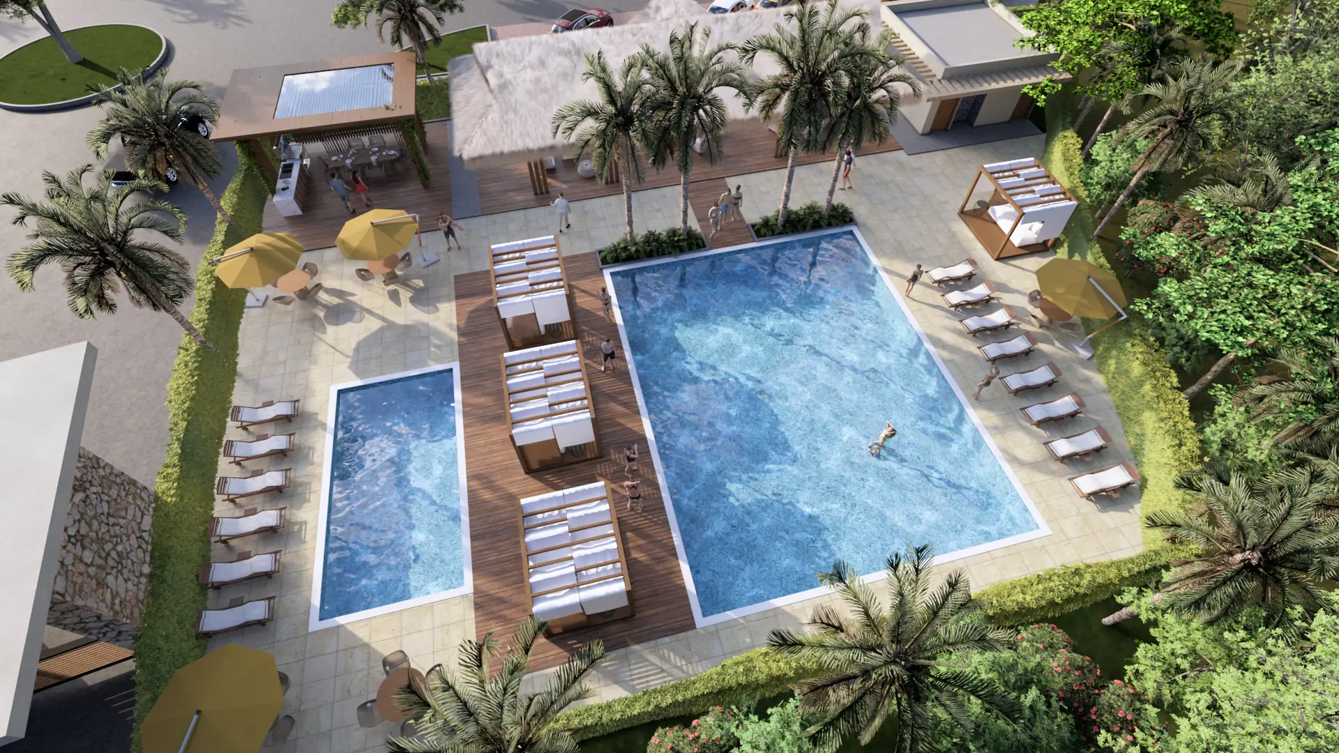 Piscinas para adultos y niños de Prado Norte vistas desde el aire