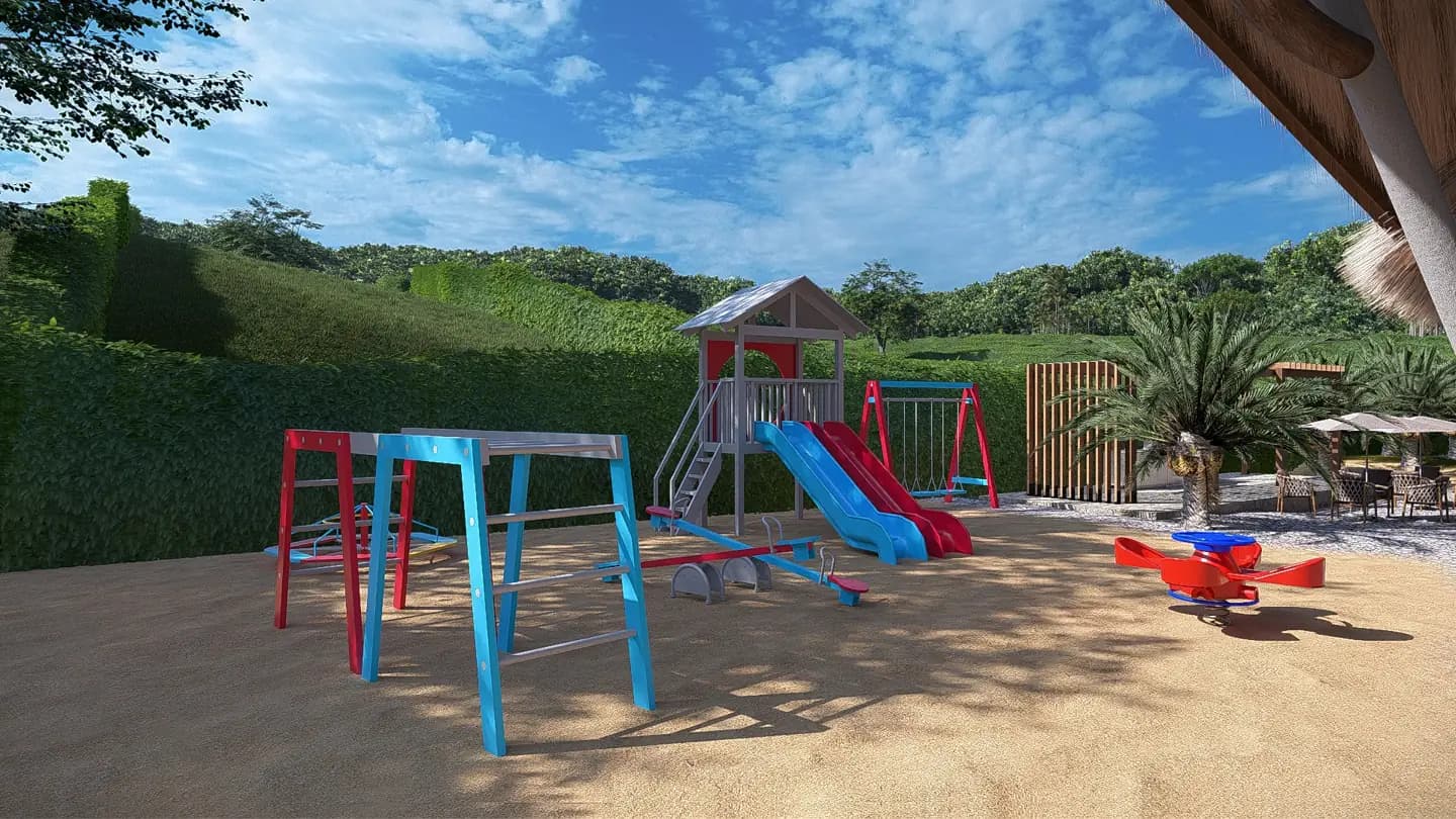 Parque infantil con columpios y toboganes