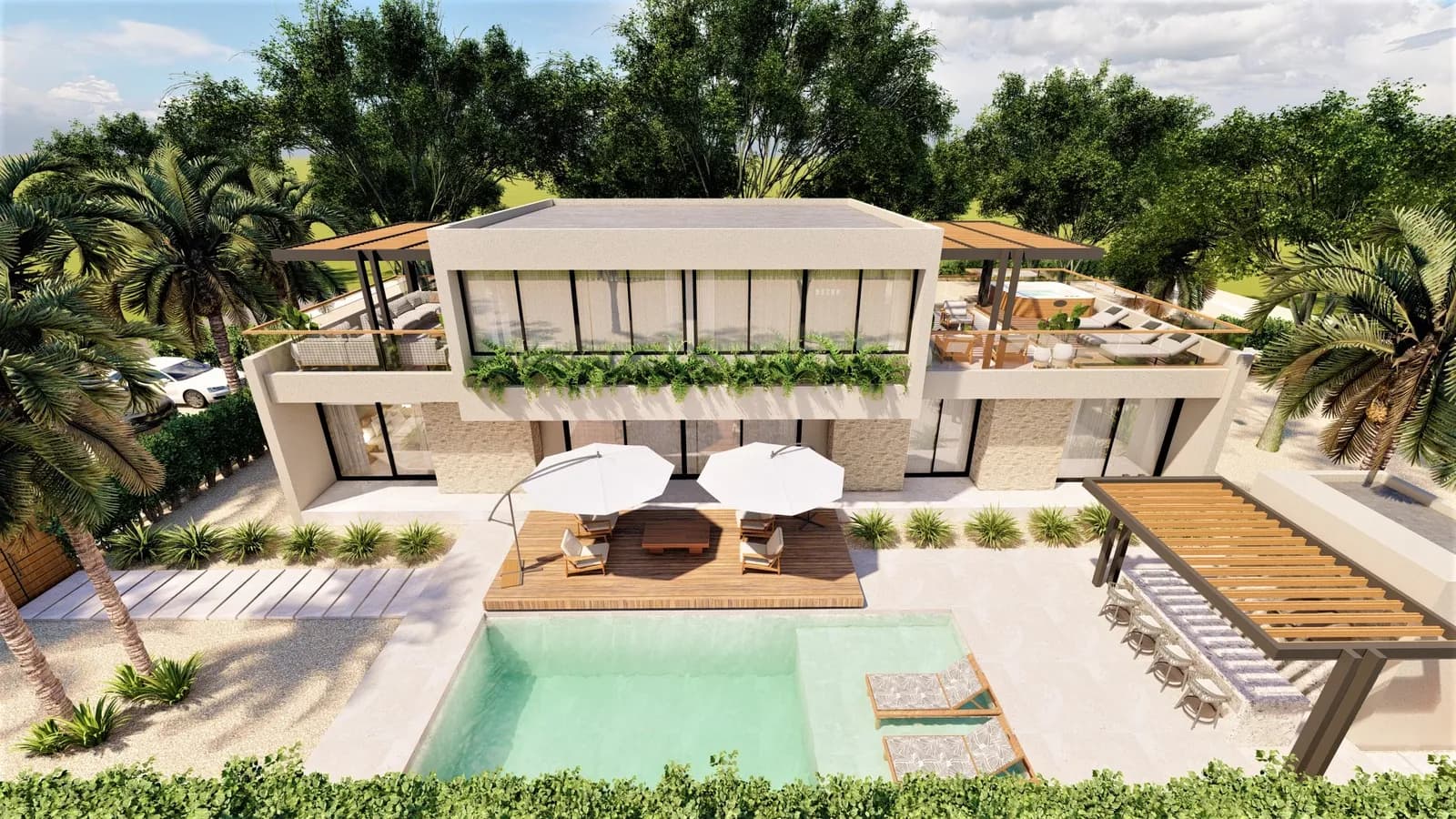 Beach house con piscina frente al mar