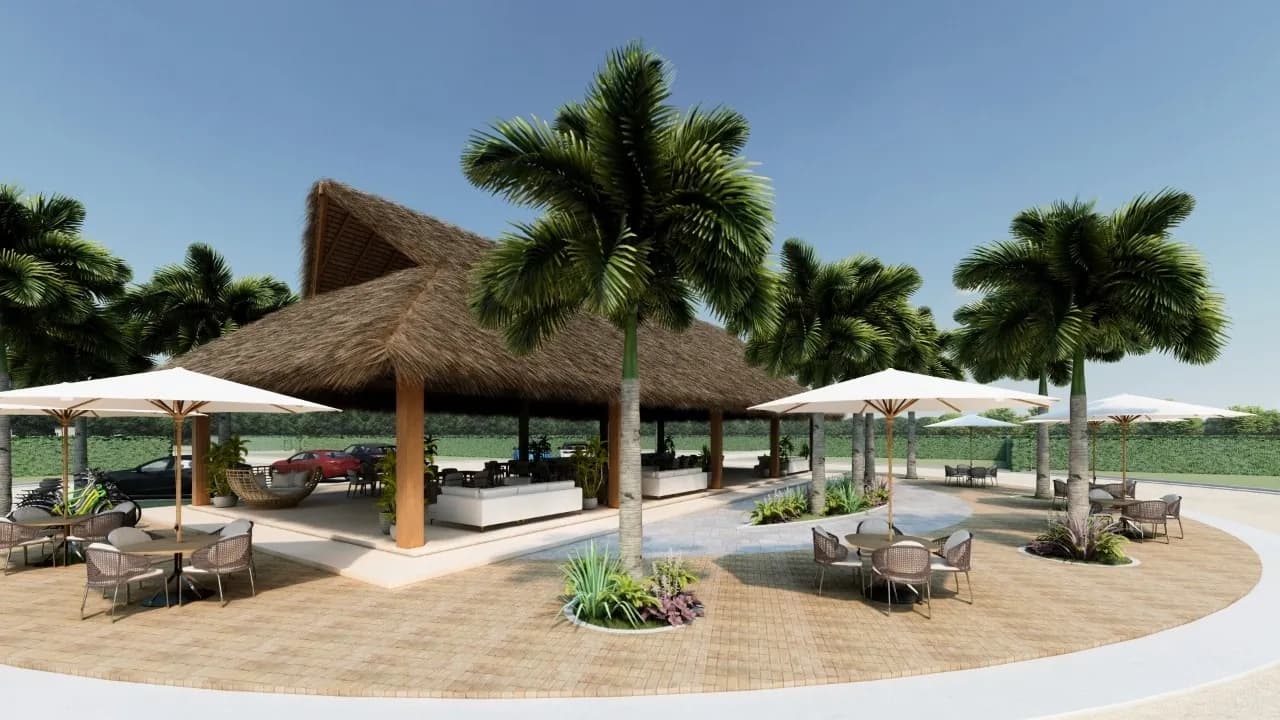 Kiosco social abierto de El Nogal con lounge bajo palapa