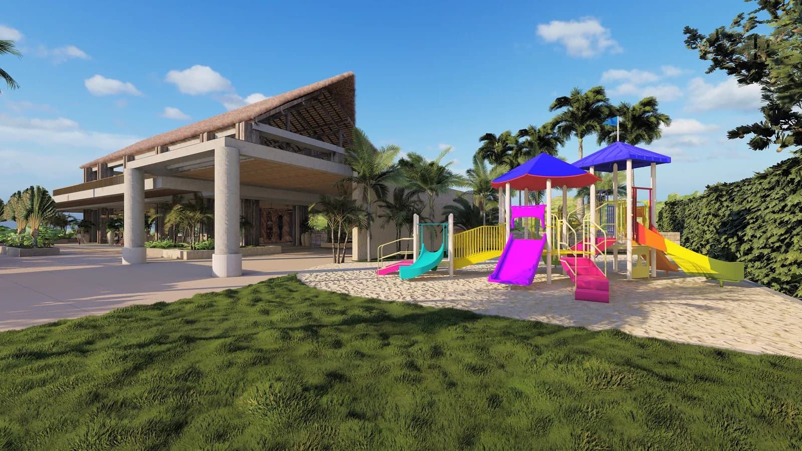 Bohío y parque infantil
