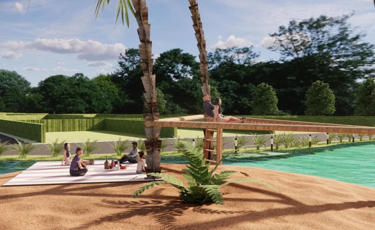 Isla privada con piscina y zona de picnic frente al lago