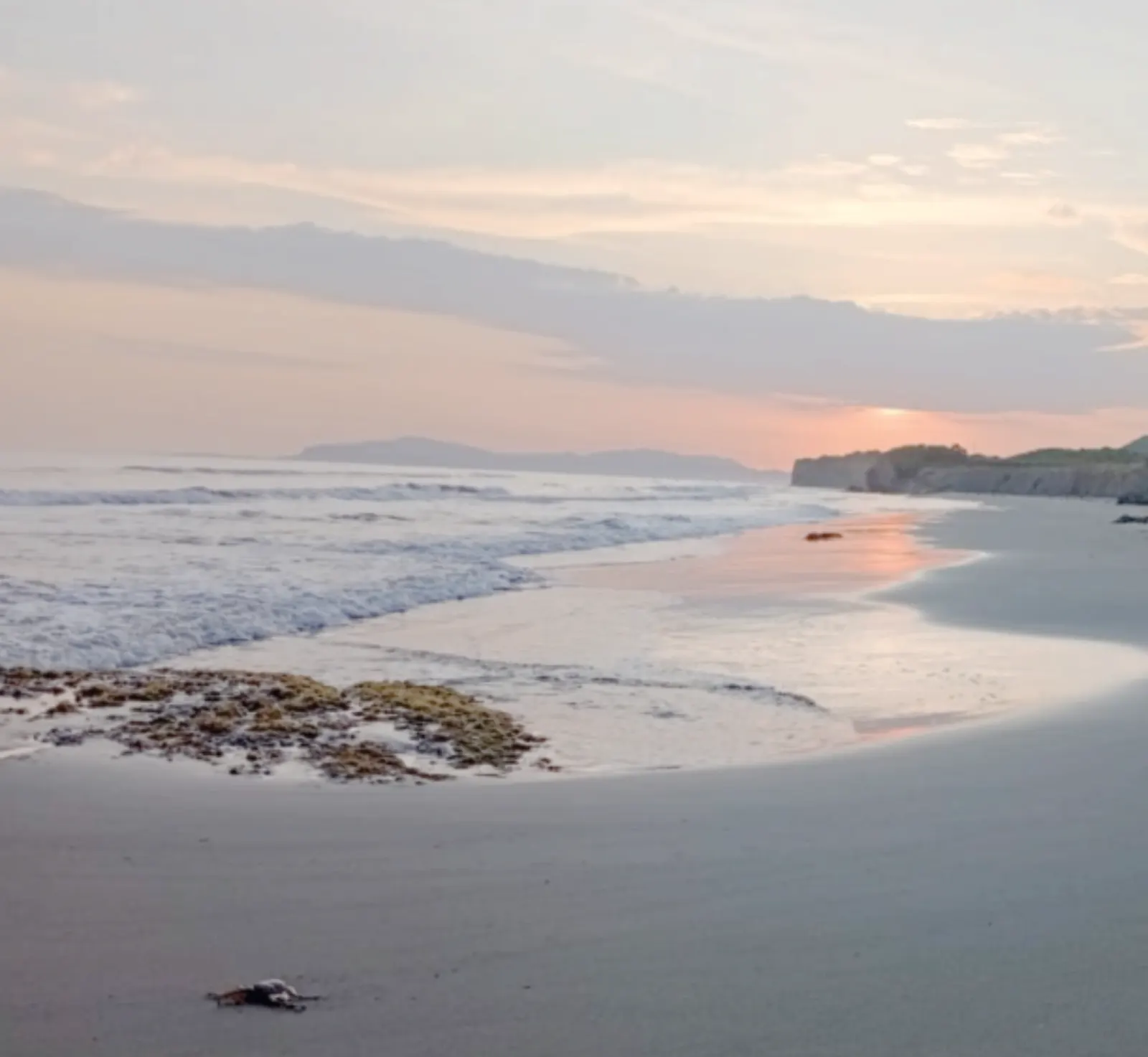 Playa en ensenada natural de Punta Canoa al atardecer