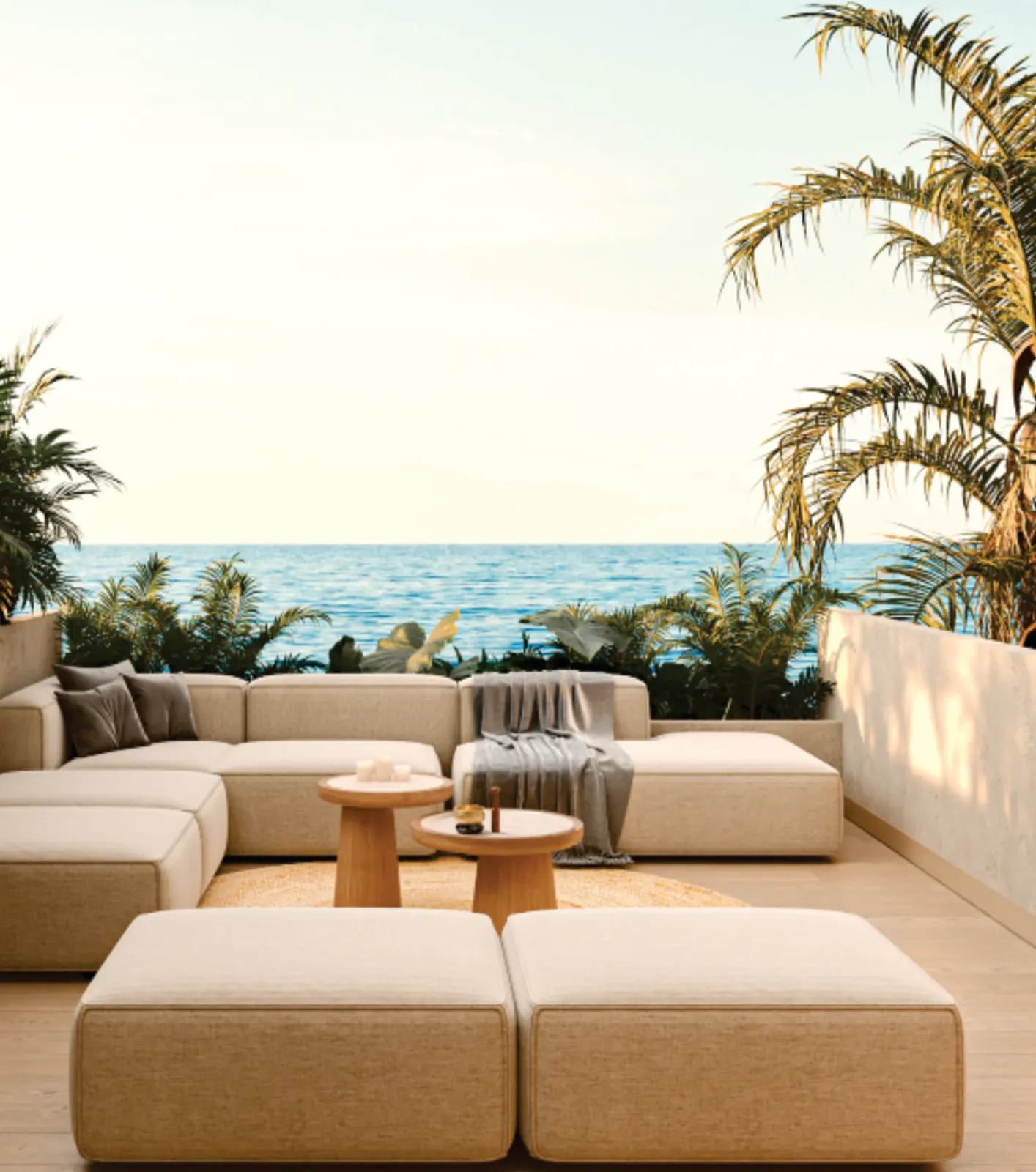Terraza con jacuzzi y vista al mar Caribe